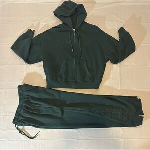 PINK Victoria's Secret Forest Green Zip Hoodie & Joggers Set